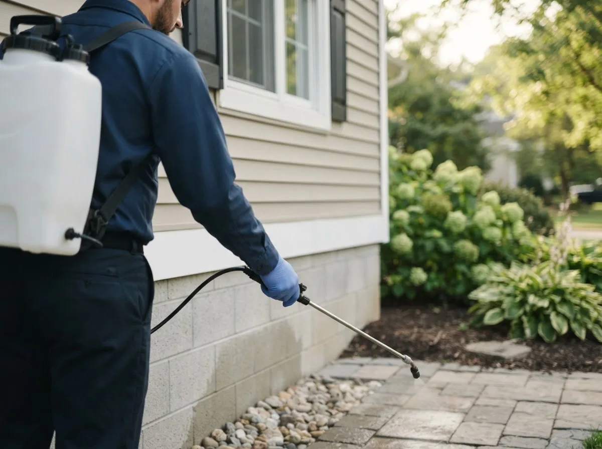 Pest control technician inspecting a home in Lyons, IN